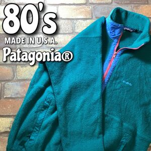 ★USA製★80s vintage★【patagonia パタゴニア】25361 三角タグ ハーフジップ フリースジャケット【メンズ L】エメラルド 大人気 K3-300