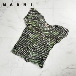 美品 MARNI マルニ 総柄 コットンブラウストップス レディース 緑系 サイズ40*SC1036