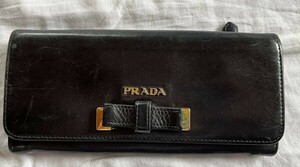 PRADA プラダ サフィアーノレザー リボン　黒　定番　中古美品