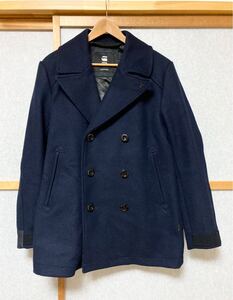 美品☆[G-STAR RAW] 定価59,400 TRACTION WOOL PEACOAT デニム切替 ウールピーコート M ネイビー D13999-7279-4213 ジースター