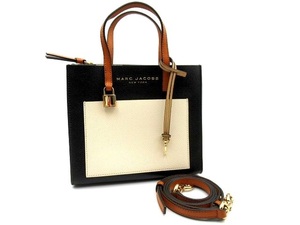 ★♪中古美品 MARC JACOBS マークジェイコブス 2WAY ショルダーバッグ ミニ ハンドバッグ バイカラー ブラック ブラウン アイボリー♪★