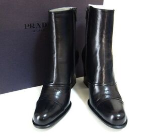 新品近い PRADA プラダ ショートブーツ レディースシューズ 黒 ブラック ３５1/2≒22.5cm 