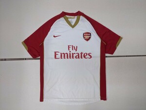 7．アーセナル 状態良好 ナイキ ロゴ エンブレム 半袖 サッカー ユニフォーム ゲームシャツ NIKE Arsenal メンズM 白赤黄土色x803