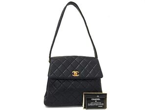 1円 ■美品■ CHANEL シャネル ココマーク マトラッセ レザー ワンショルダーバッグ 肩掛けかばん ブラック系 FG3275