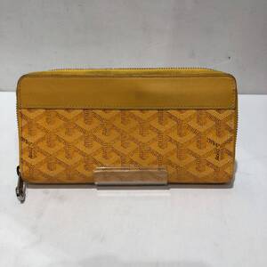 【GOYARD】ゴヤール マティニョンGM ラウンドファスナー ジップ 長財布 イエロー 小銭入れ レザー ts202410