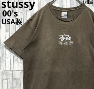 stussy オールド ステューシー 半袖 Tシャツ ワールドツアー ビッグロゴ デカロゴ M USA製 00s 2000年代 銀タグ シングルステッチ フェード