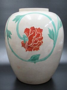 D0148 初代 井高帰山 宗仙 色絵 牡丹唐草文 花瓶 高さ36cm 花入 花生 壺