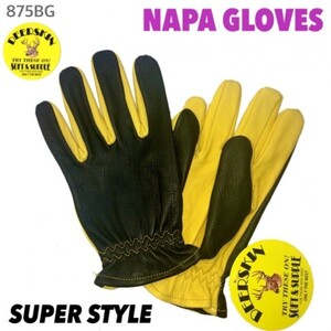 送料無料 特価 NAPA GLOVES ナパ SUPER STYLE 鹿革グローブ プレーン オールシーズン 875BG-L BLACK×GOLD 黒×黄 ツートーングローブ 人気