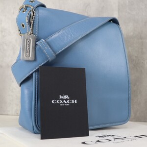 希少 極美品 コーチ COACH メッセンジャーバッグ サコッシュ ショルダーバッグ メンズ ブルー 青 レザー ビジネス 斜め掛け クロスボディ