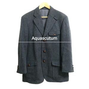 美品 Aquascutum アクアスキュータム サイズL 肉厚 カシミヤ混 メルトン くるみボタン シングル 3B テーラードジャケット グレー 灰