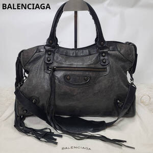 BALENCIAGA バレンシアガ THE CITY ザ・シティ レザー 115748 本革 スタッズ ハンドバッグ ショルダーバッグ 2way 鞄 ブラック系