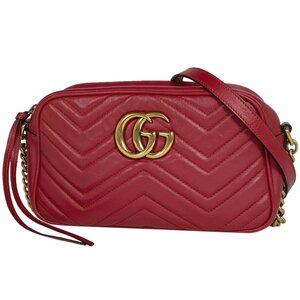 グッチ GUCCI GGマーモント チェーン ショルダーバッグ レザー レッド 447632 レディース 【中古】