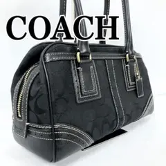 【未使用級】COACHコーチ　黒 ハンドバッグ キャンバス　シグネチャー　金金具