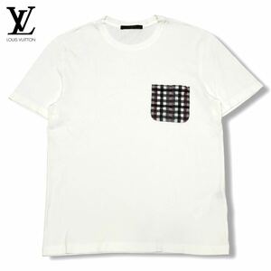 正規品 LOUIS VUITTON ルイ・ヴィトン Pocket S/S T-shirt H7Y20WCMS リップル チェック ポケット LV モノグラム フラワー Tシャツ M 白