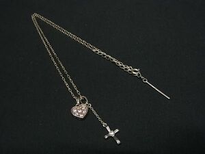 ■美品■ 4℃ ヨンドシー SV925 ハート クロス ラインストーン ネックレス ペンダント アクセサリー レディース シルバー系 DG0932