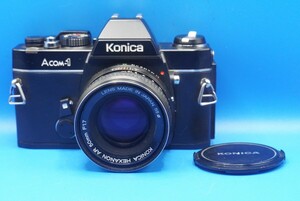 コニカ フィルム一眼レフカメラ(KONICA Acom-1),レンズ(KONICA HEXANON AR 50mm F1.7)前キャップ付属 動作確認済