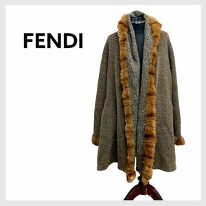 FENDI フェンディ ウール アルパカ混 コリンスキーファー付き ニットコート ガウンコート レディース