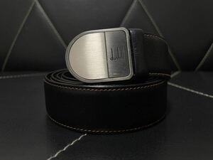 極美品 dunhill ダンヒル レザーベルト ベルト 本革 シンプル シルバーバックル ブラック メンズ 紳士 通勤 スーツ ビジネス