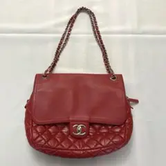 CHANEL シャネル マトラッセ ダブルチェーン ショルダーバッグ　赤　RED