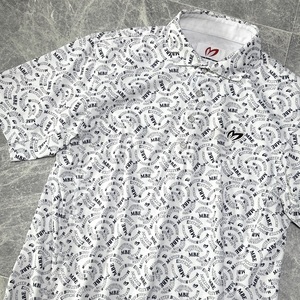 極美品 PEARLY GATES マスターバニー 半袖 ポロシャツ ストレッチ 吸水速乾 メンズ 6 XL 白 ロゴ 総柄 パーリーゲイツ ゴルフウェア 654