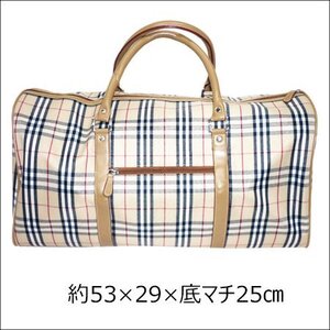 ボストンバッグ（A）旅行かばん　タータンチェック柄　ベージュ(新品）