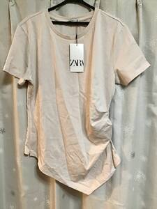 新品【ZARA/ザラ】半袖Tシャツ/L★カシュクール★ベージュ★レディース