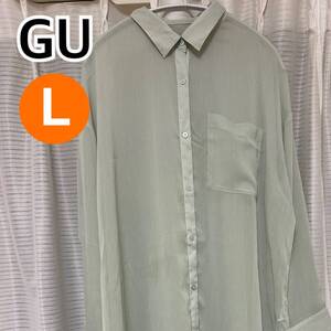 GU ジーユー シャツワンピース 長袖 ロング丈ワンピース グリーン系 レディース Lサイズ【CT306】