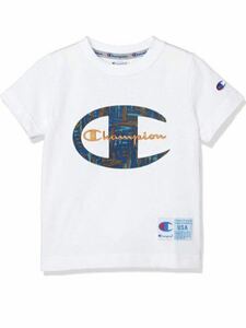 新品14492 champion チャンピオン120cm 白ホワイトビックロゴ半袖Tシャツお出かけ着着替え通園通学男女兼用ユニセックスT-SHIRT