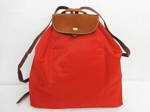 Longchamp ロンシャン LES PLIAGES ルプリアージュ SAC A DOS 折りたたみ 巾着 リュック バックパック 鞄 フランス製 赤 ◇07