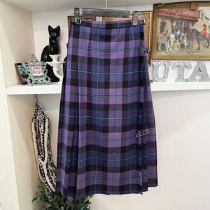 ONEIL OF DUBLIN/wool/pleats skirt/purple/オニールオブダブリン/ウール/プリーツスカート/パープルチェック柄 巻きスカート