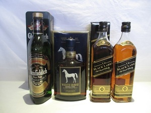 ★1円～【古酒 未開栓】 ウイスキー 4本セット ジョニーウォーカー BLACK LABEL 12年 2本/WHITE HORSE/Glenfiddich グレンフィディック