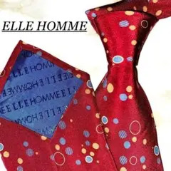 ELLE HOMME エル　シルクネクタイ　高級　日本製　ドット柄　レッド