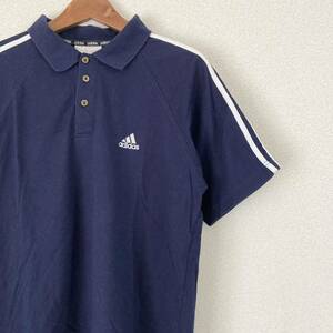 アディダス 半袖ポロシャツ ネイビー★海外製 ADIDAS マリンスポーツ ヨット ゴルフウェア カジュアル 夏 メンズ Lサイズ 綿 ポリエステル