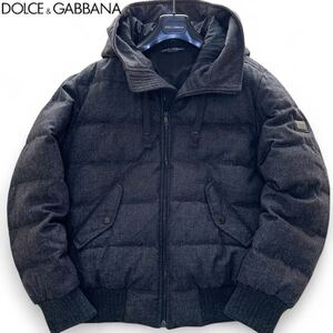 美品■希少!!XL【最高級の装い】DOLCE&GABBANA ラムウール ダウンジャケット チェック ロゴプレート ドルチェ＆ガッバーナ 50サイズ メンズ