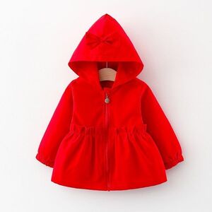 ♪ｍineka♪キッズレインコート 子供服 ジャケット トレンチコート 長袖 ワンピース レッド 綿製 普段着 通園 遠足 外出 100cm 201404/6T