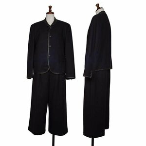 トリココムデギャルソンtricot COMME des GARCONS ウール混紡異素材パイピングセットアップ 紺黒M位