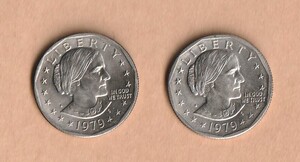 ★未使用★美品◎　1ドル 硬貨 【2枚セット】 ◎【スーザンアンソニー】『1979年』◇USA ONE DOLLAR ◇ Susan Brownell Anthony◇