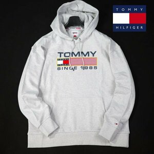 新品１円～★定価1.5万 TOMMY JEANSトミー ジーンズ ロゴプルオーバーパーカー L グレー フーディー パーカー ◆1901◆