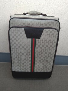 ★☆GUCCI☆★　グッチ　ミディアムキャリーケース！ 　トラベル　旅行鞄　ブラウン　シェリーライン　お洒落!　小キズ、汚れ、ホツレ有り