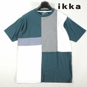 新品1円～★ikka イッカ メンズ 春夏 半袖 TRツイル切り替えTシャツ L カットソー グリーン 正規店本物 ◆4730◆