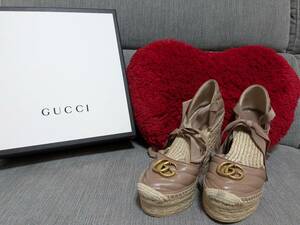 GUCCI グッチ GGマーモント ウェッジソール サンダル ピンクベージュ サイズ37 1/2(約24.5cm) 箱付き