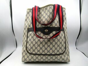 ▲▲中古品 グッチ GUCCI オールドグッチ 39.02.003 GGスプリーム シェリーライン ショルダートートバッグ 縦型 ネイビー×レッド▲▲ 