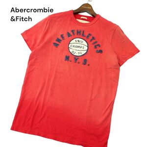 Abercrombie&Fitch アバクロンビー＆フィッチ ワッペン★ ダメージ加工 半袖 カットソー Tシャツ Sz.L　メンズ 赤　A4T05599_5#D