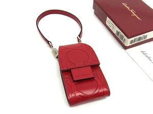 ■極美品■ Salvatore Ferragamo フェラガモ ガンチーニ柄 レザー ショルダー シガレットケース 煙草ケース 小物入れ レッド系 FK0441