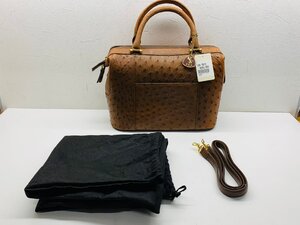 【美品】オーストリッチ 2WAYハンドバッグ ショルダーストラップ付き ショルダーバッグ 袋