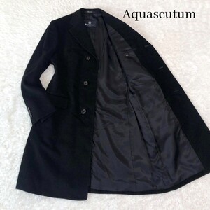 Aquascutum アクアスキュータム チェスターコート Lサイズ アウター 羽織り ロング カシミヤ100 カシミア100 ロゴボタン 裏地総柄 ブラック