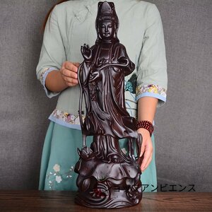 人気美品★仏教美術 細密彫刻 木彫り　黒檀木 観音菩薩立像　仏像　工芸品 高さ60cm