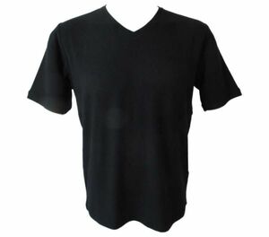 【durini】TETE HOMME テットオム 2024夏新作 20%OFF リヨセル綿テレコ Ｖネック Tシャツ ダブルジャガードテレコ 吸湿 ストレッチ /黒/LL