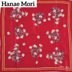 ★Hanae Mori★ スカーフ 花柄 レトロ シルク レッド