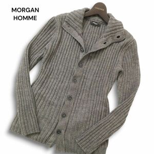 MORGAN HOMME モルガン オム 秋冬 ウール混★ リブニット カーディガン 羽織り Sz.M　メンズ グレー　C4T08899_A#K